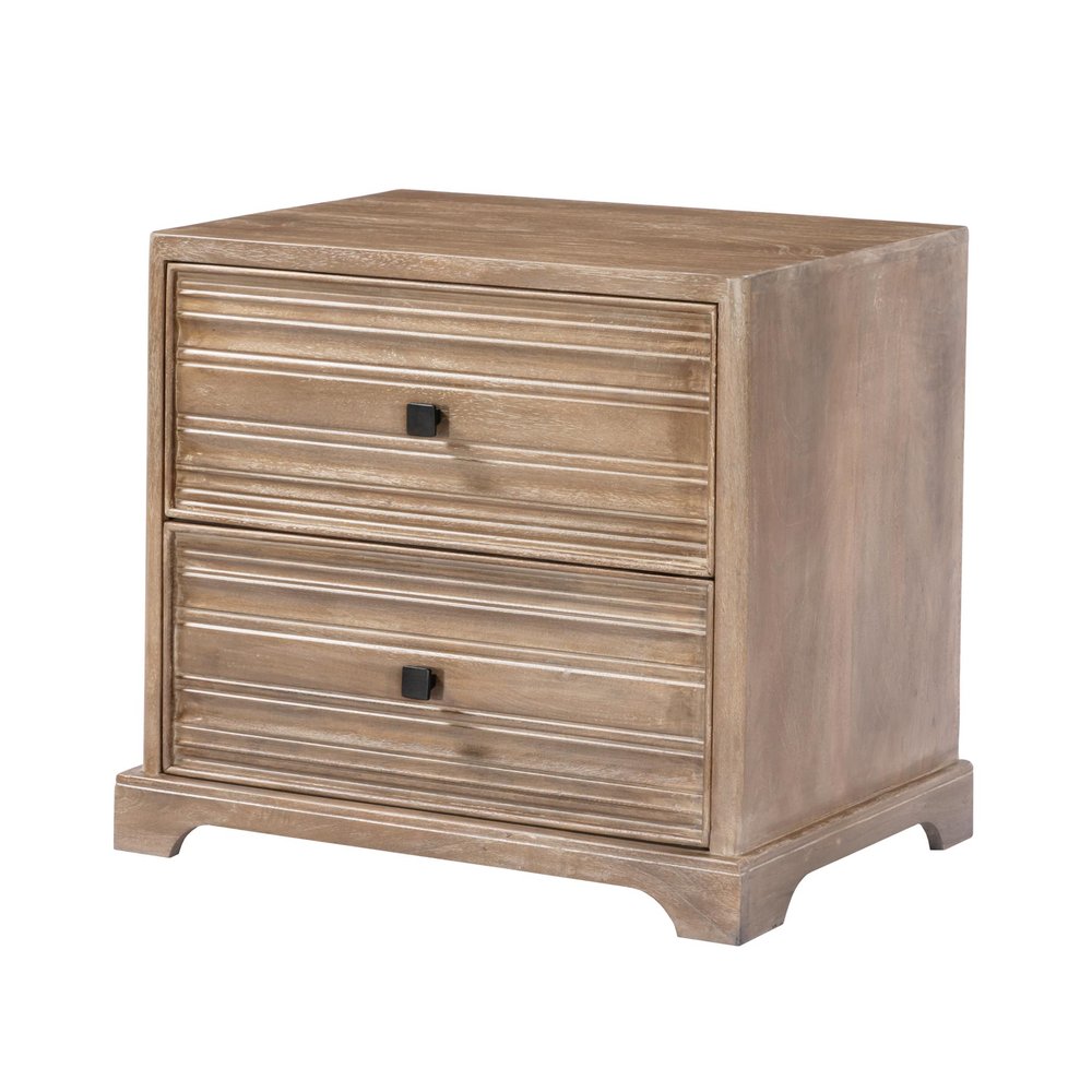 24" Light Brown Solid Wood Distressed Two Drawer Nightstand HomeRoots