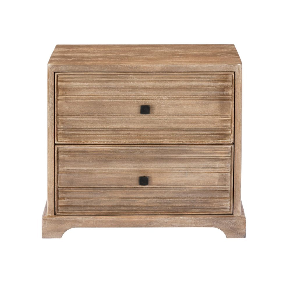 24" Light Brown Solid Wood Distressed Two Drawer Nightstand HomeRoots