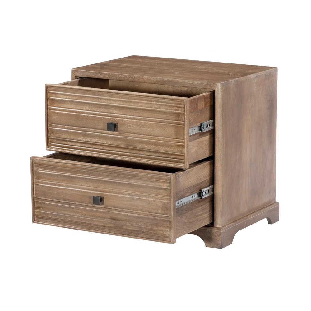 24" Light Brown Solid Wood Distressed Two Drawer Nightstand — view 5
