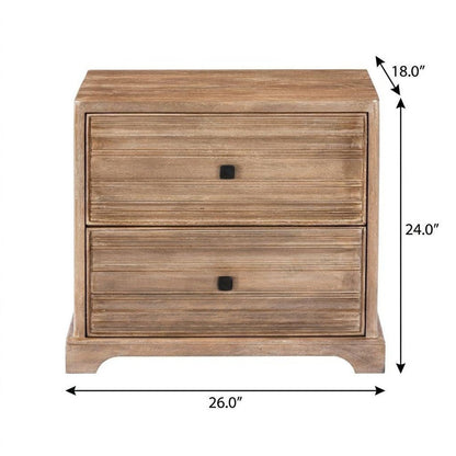 24" Light Brown Solid Wood Distressed Two Drawer Nightstand HomeRoots