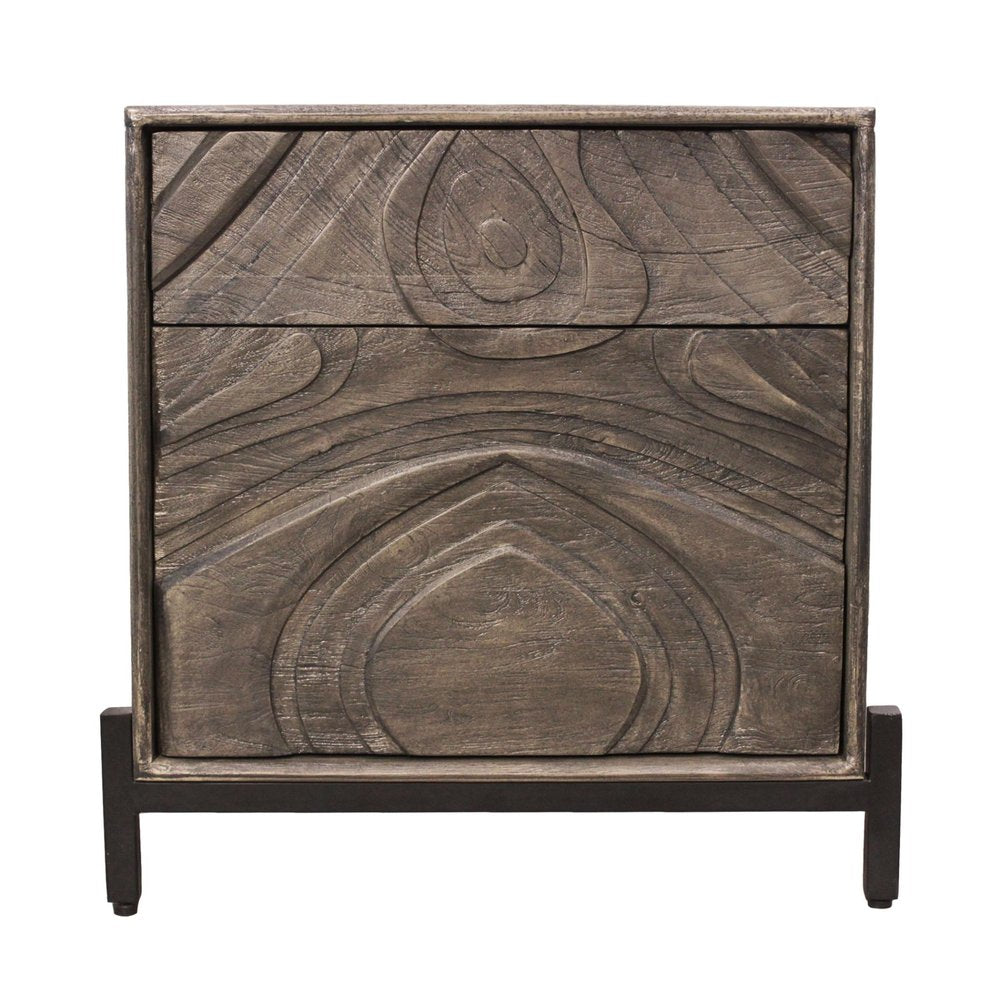 24" Ash Gray Solid Wood Distressed Carved Abstract One Drawer Nightstand — view 1