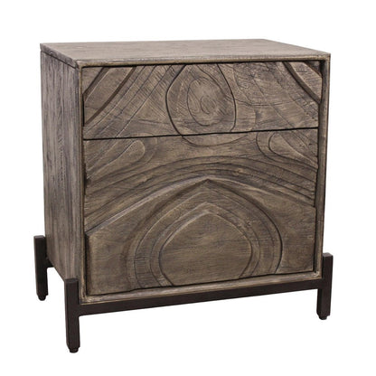 24" Ash Gray Solid Wood Distressed Carved Abstract One Drawer Nightstand HomeRoots
