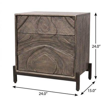 24" Ash Gray Solid Wood Distressed Carved Abstract One Drawer Nightstand HomeRoots