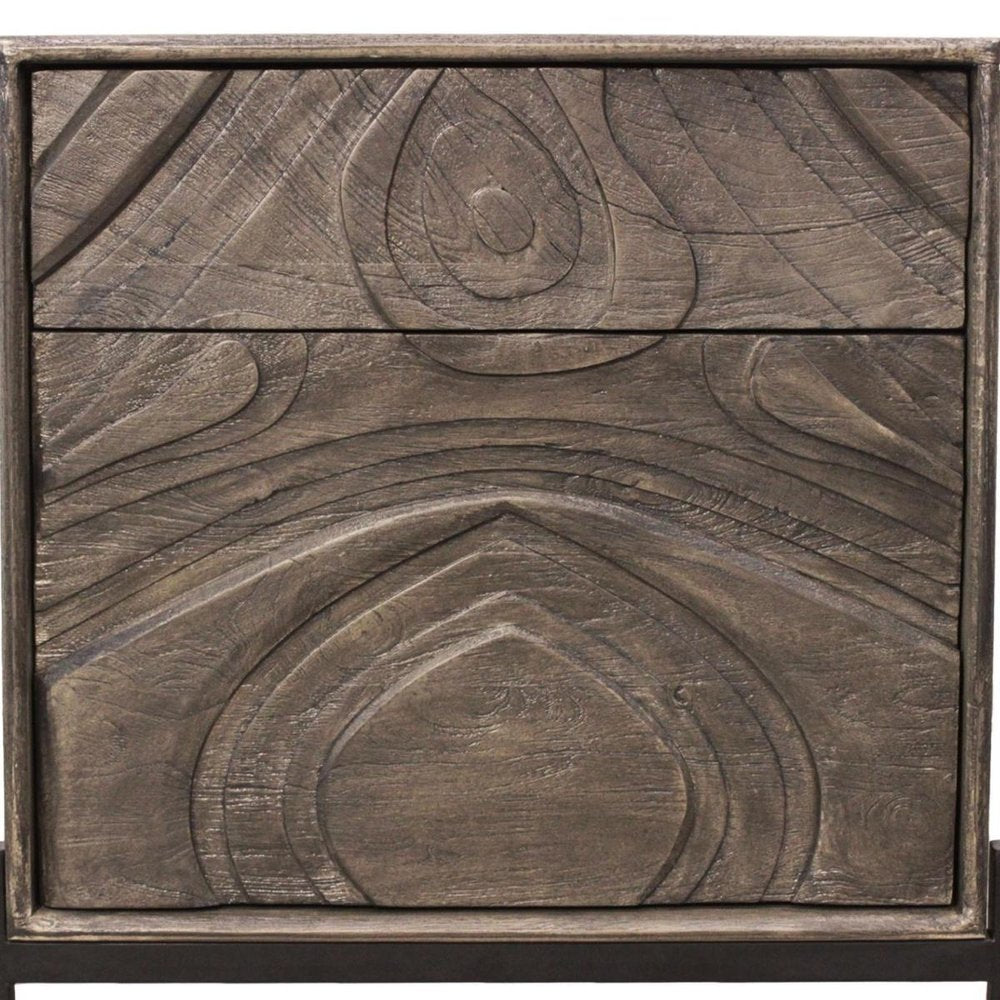 24" Ash Gray Solid Wood Distressed Carved Abstract One Drawer Nightstand HomeRoots