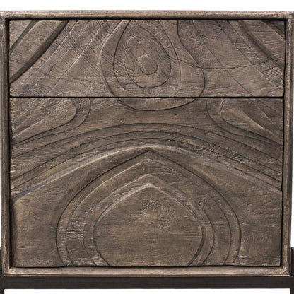 24" Ash Gray Solid Wood Distressed Carved Abstract One Drawer Nightstand HomeRoots