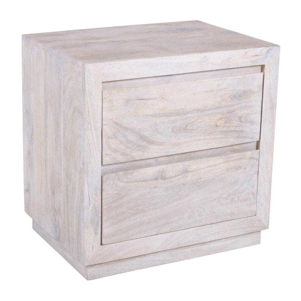 24" Ivory Solid Wood Distressed Two Drawer Nightstand — view 1
