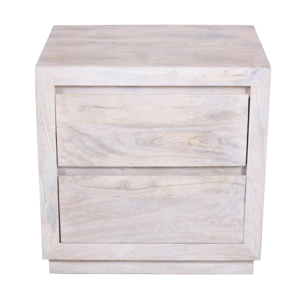 24" Ivory Solid Wood Distressed Two Drawer Nightstand HomeRoots
