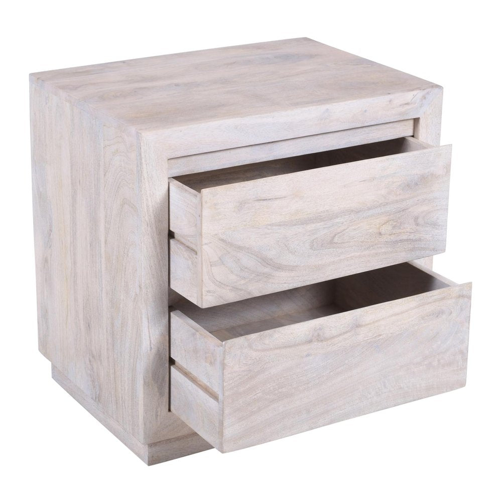 24" Ivory Solid Wood Distressed Two Drawer Nightstand HomeRoots