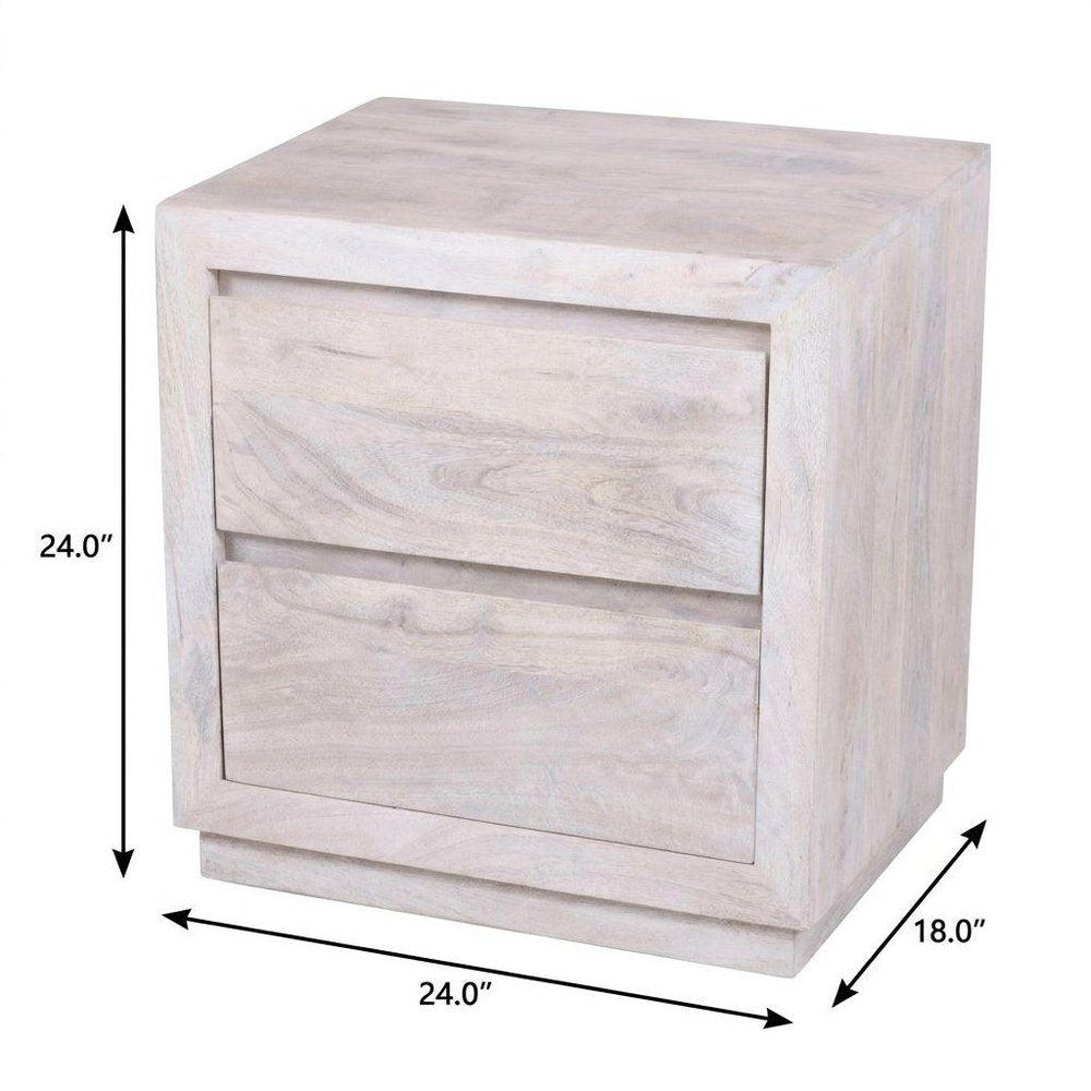 24" Ivory Solid Wood Distressed Two Drawer Nightstand — view 4