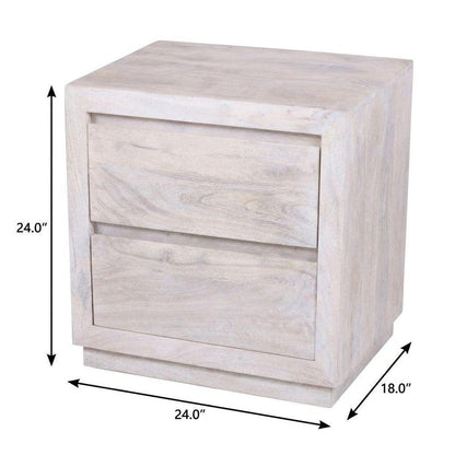 24" Ivory Solid Wood Distressed Two Drawer Nightstand HomeRoots