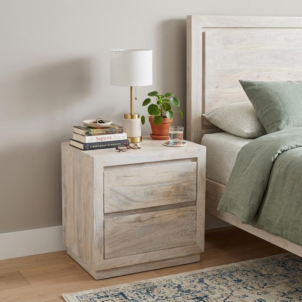 24" Ivory Solid Wood Distressed Two Drawer Nightstand — view 5