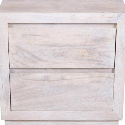 24" Ivory Solid Wood Distressed Two Drawer Nightstand HomeRoots