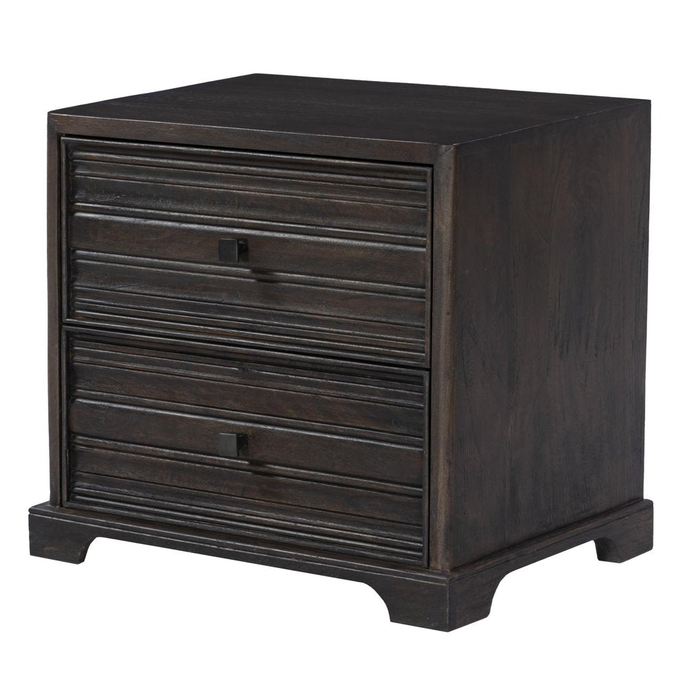 24" Umber Solid Wood Distressed Carved Geometric Two Drawer Nightstand — view 1