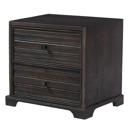 24" Umber Solid Wood Distressed Carved Geometric Two Drawer Nightstand HomeRoots