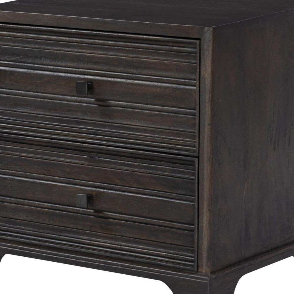 24" Umber Solid Wood Distressed Carved Geometric Two Drawer Nightstand HomeRoots