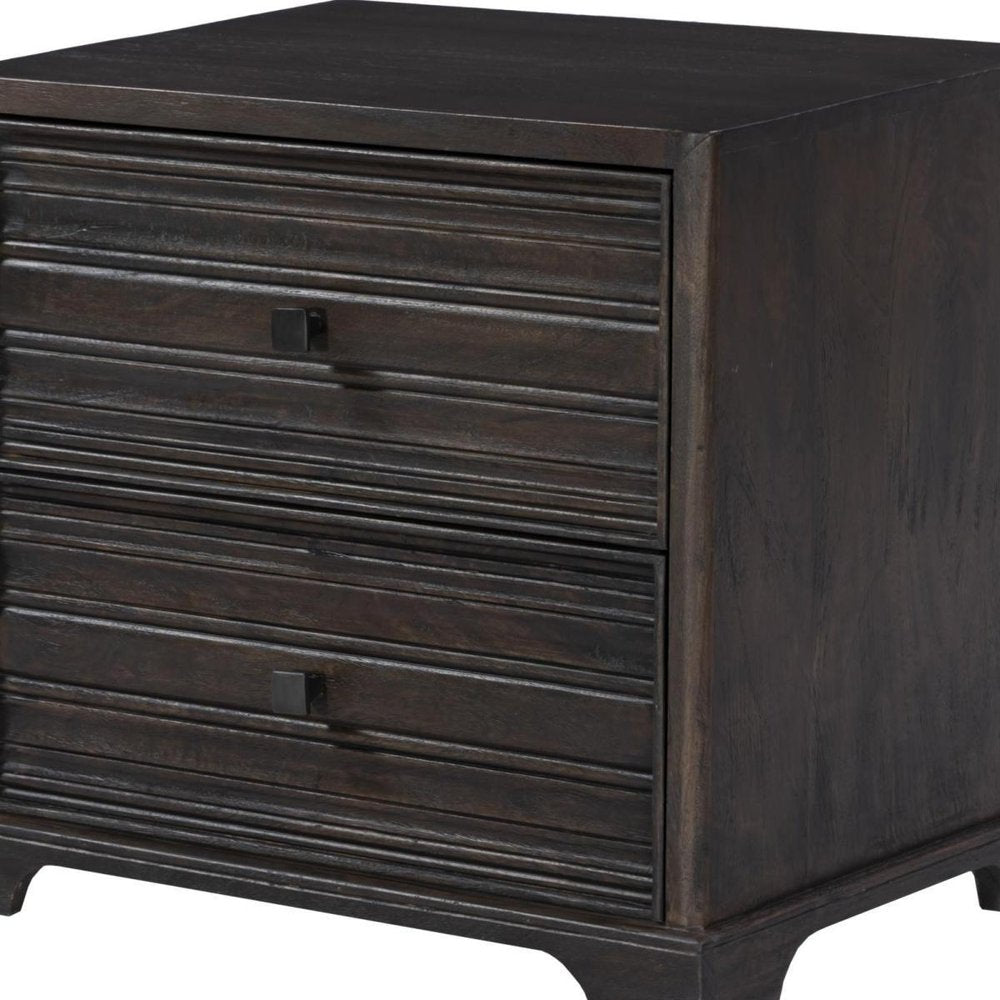 24" Umber Solid Wood Distressed Carved Geometric Two Drawer Nightstand HomeRoots