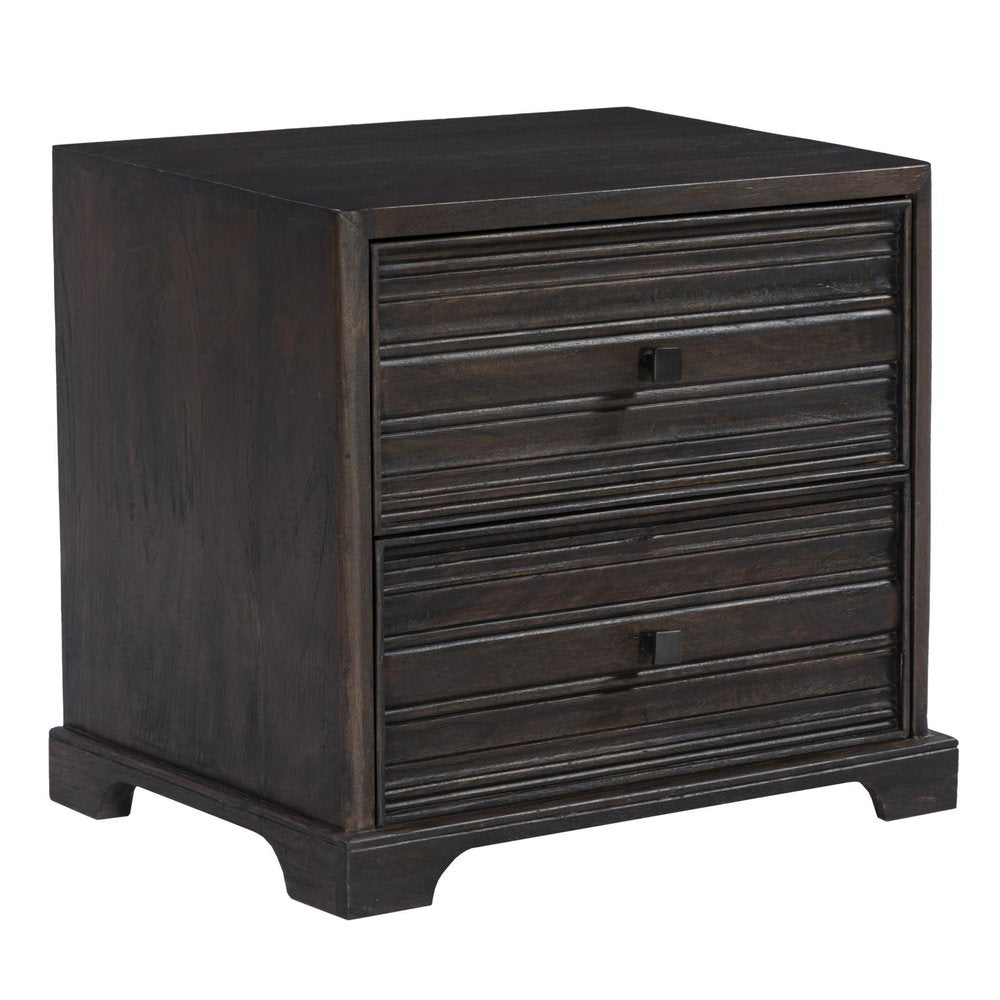 24" Umber Solid Wood Distressed Carved Geometric Two Drawer Nightstand — view 6