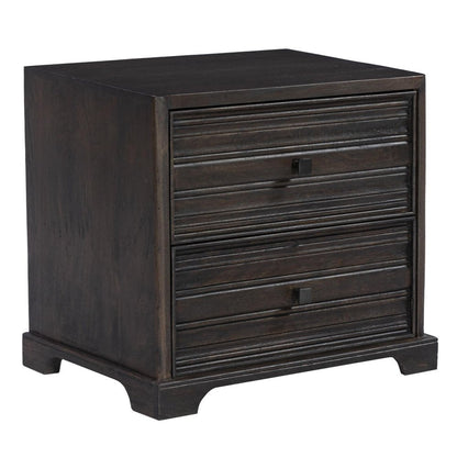 24" Umber Solid Wood Distressed Carved Geometric Two Drawer Nightstand HomeRoots