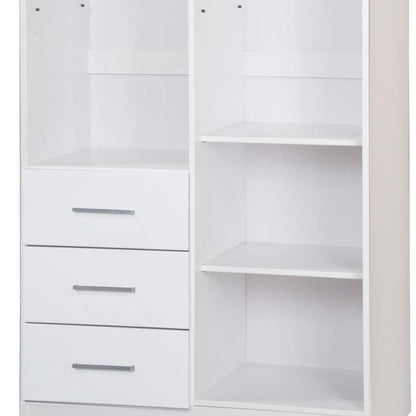 72" White Raised Panel Solid Wood Two Door Three Drawer Combo Dresser