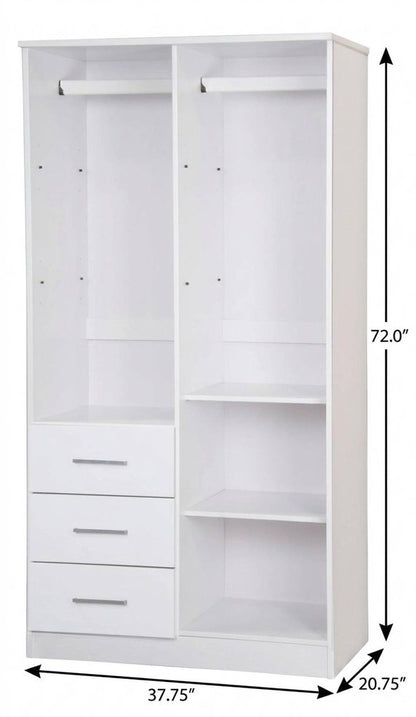 72" White Raised Panel Solid Wood Two Door Three Drawer Combo Dresser