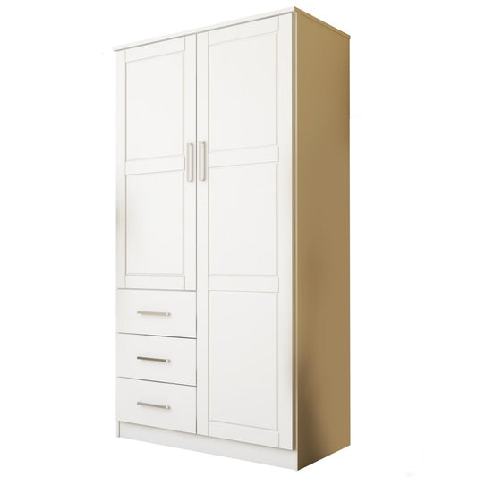 72" White Solid Wood Two Door Three Drawer Combo Dresser