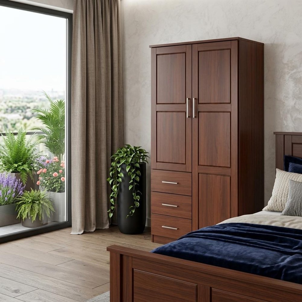 72" Coffee Raised Panel Solid Wood Two Door Three Drawer Combo Dresser — view 7