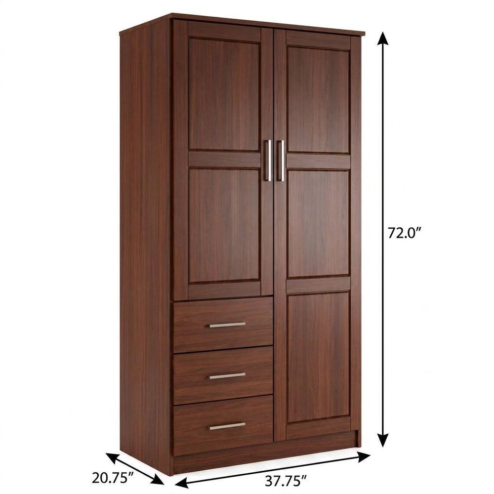 72" Coffee Raised Panel Solid Wood Two Door Three Drawer Combo Dresser
