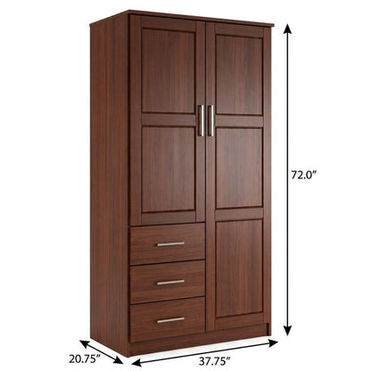 72" Coffee Raised Panel Solid Wood Two Door Three Drawer Combo Dresser