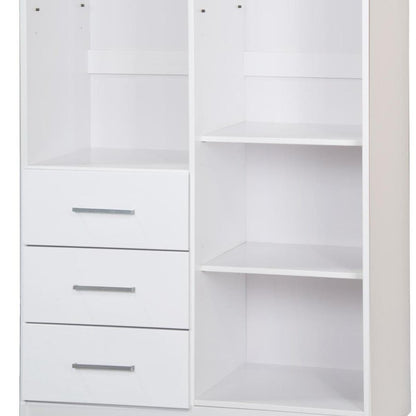 72" White Raised Panel Solid Wood Mirrored Two Door Three Drawer Combo Dresser