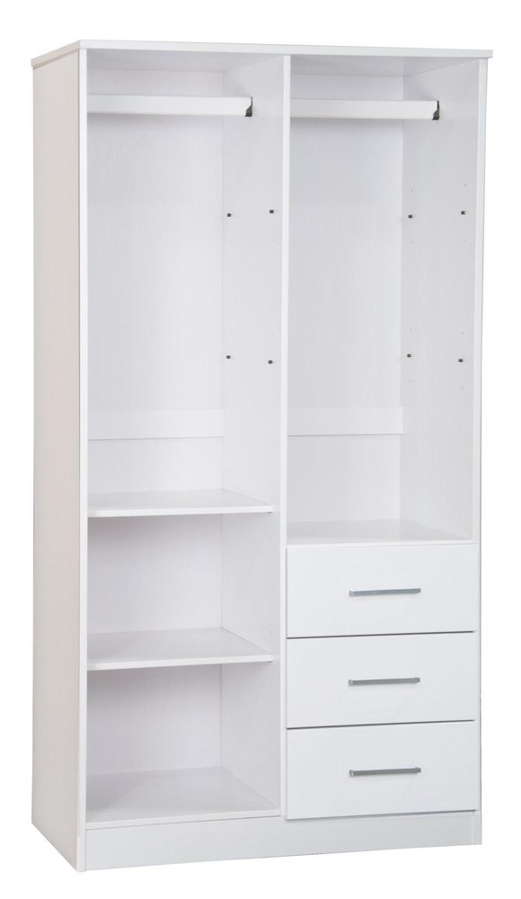 72" White Raised Panel Solid Wood Mirrored Two Door Three Drawer Combo Dresser