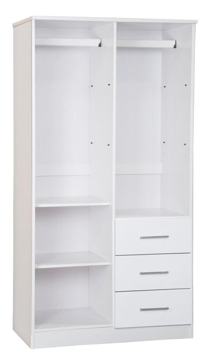 72" White Raised Panel Solid Wood Mirrored Two Door Three Drawer Combo Dresser