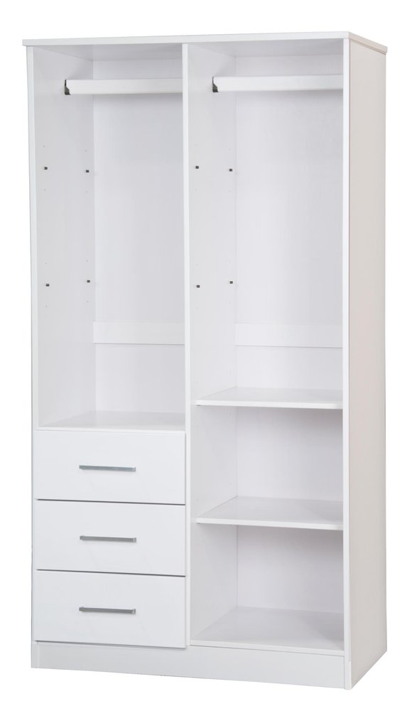 72" White Raised Panel Solid Wood Mirrored Two Door Three Drawer Combo Dresser — view 1