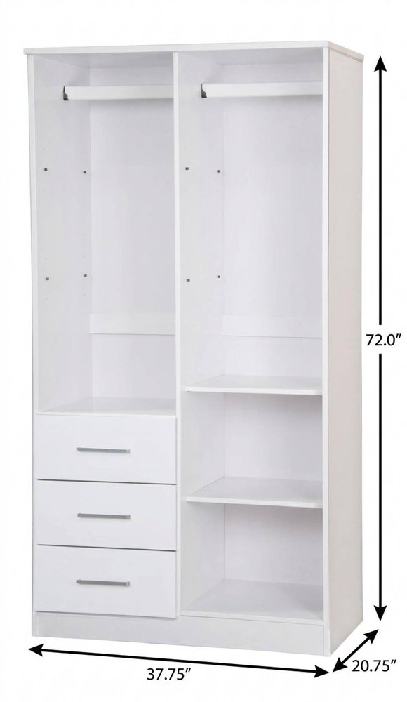 72" White Raised Panel Solid Wood Mirrored Two Door Three Drawer Combo Dresser