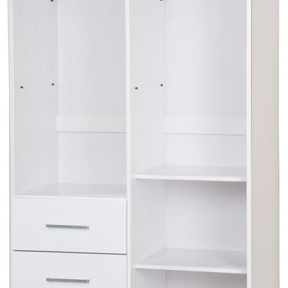 72" White Raised Panel Solid Wood Mirrored Two Door Three Drawer Combo Dresser