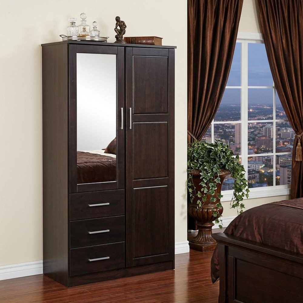 72" Dark Brown Solid Wood Mirrored Two Door Three Drawer Combo Dresser HomeRoots