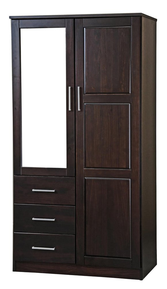 72" Dark Brown Solid Wood Mirrored Two Door Three Drawer Combo Dresser