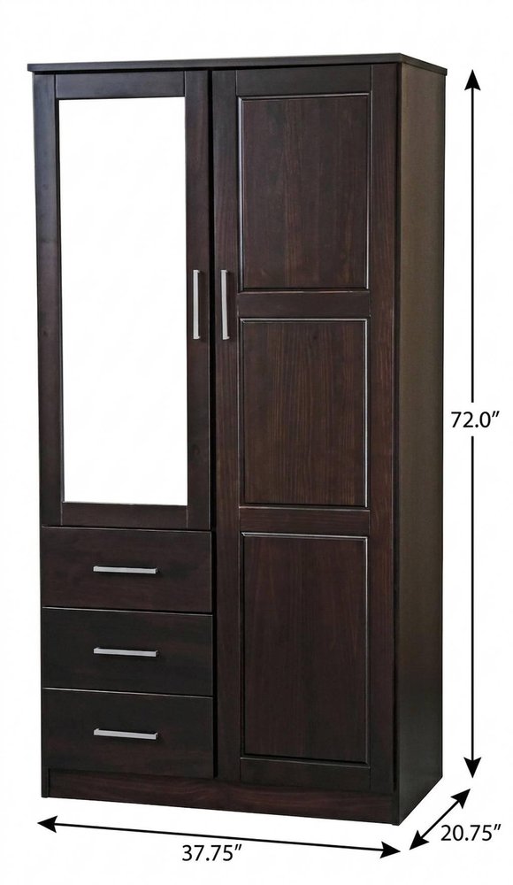 72" Dark Brown Solid Wood Mirrored Two Door Three Drawer Combo Dresser HomeRoots