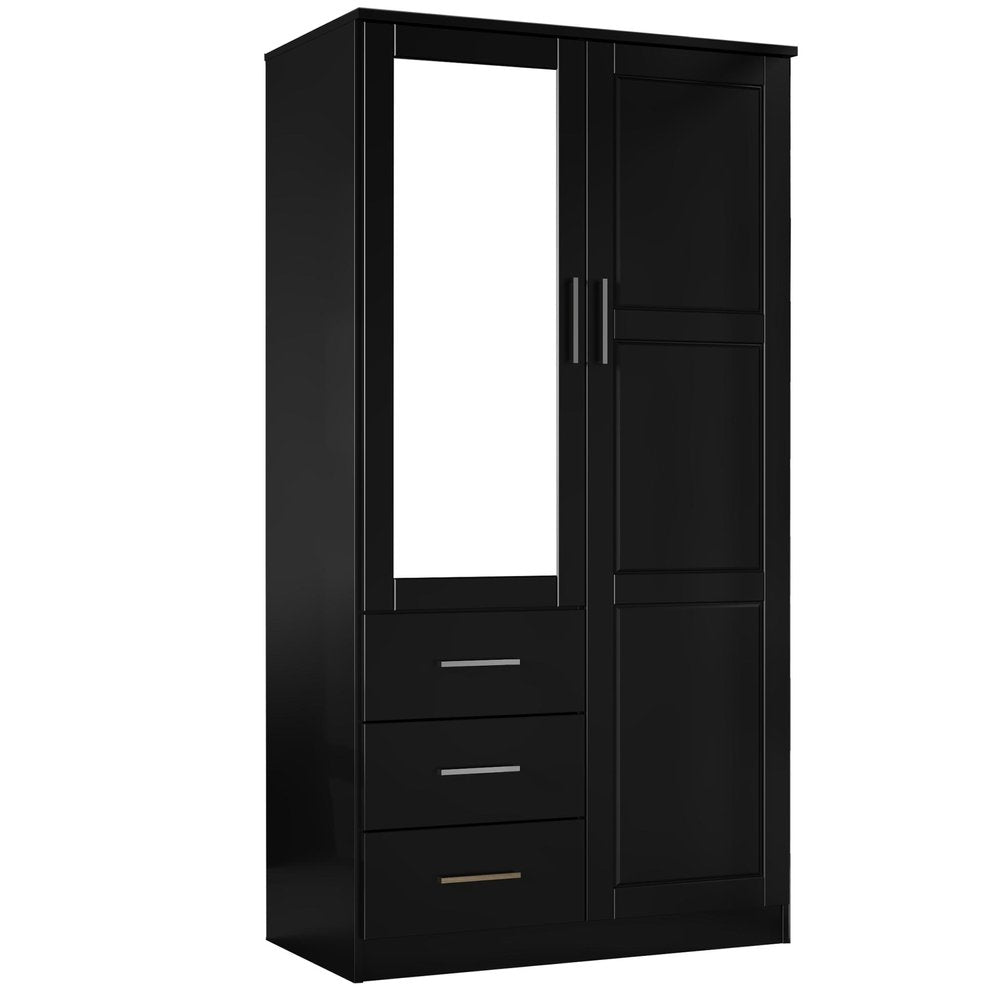 72" Black Solid Wood Mirrored Two Door Three Drawer Combo Dresser HomeRoots