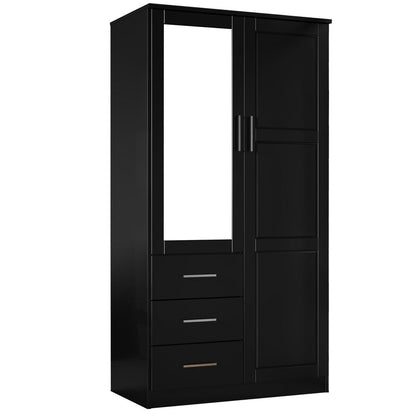 72" Black Solid Wood Mirrored Two Door Three Drawer Combo Dresser HomeRoots
