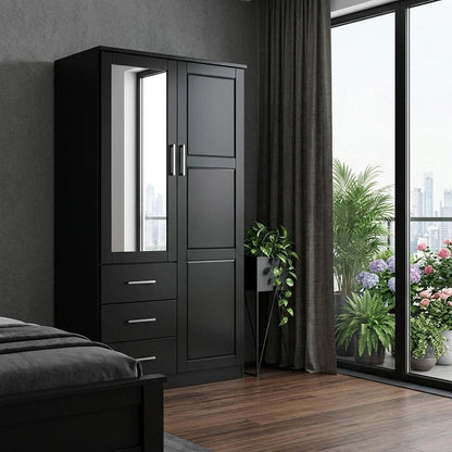 72" Black Solid Wood Mirrored Two Door Three Drawer Combo Dresser HomeRoots