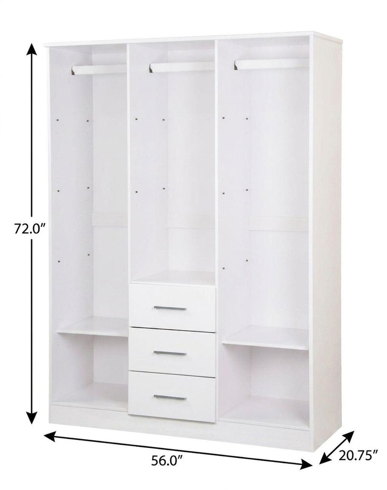 72" White Solid Wood Three Door Three Drawer Combo Dresser HomeRoots