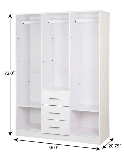 72" White Raised Panel Solid Wood Three Door Three Drawer Combo Dresser