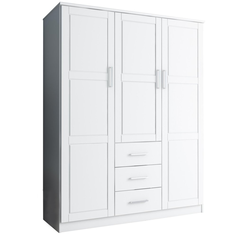 72" White Solid Wood Three Door Three Drawer Combo Dresser — view 1