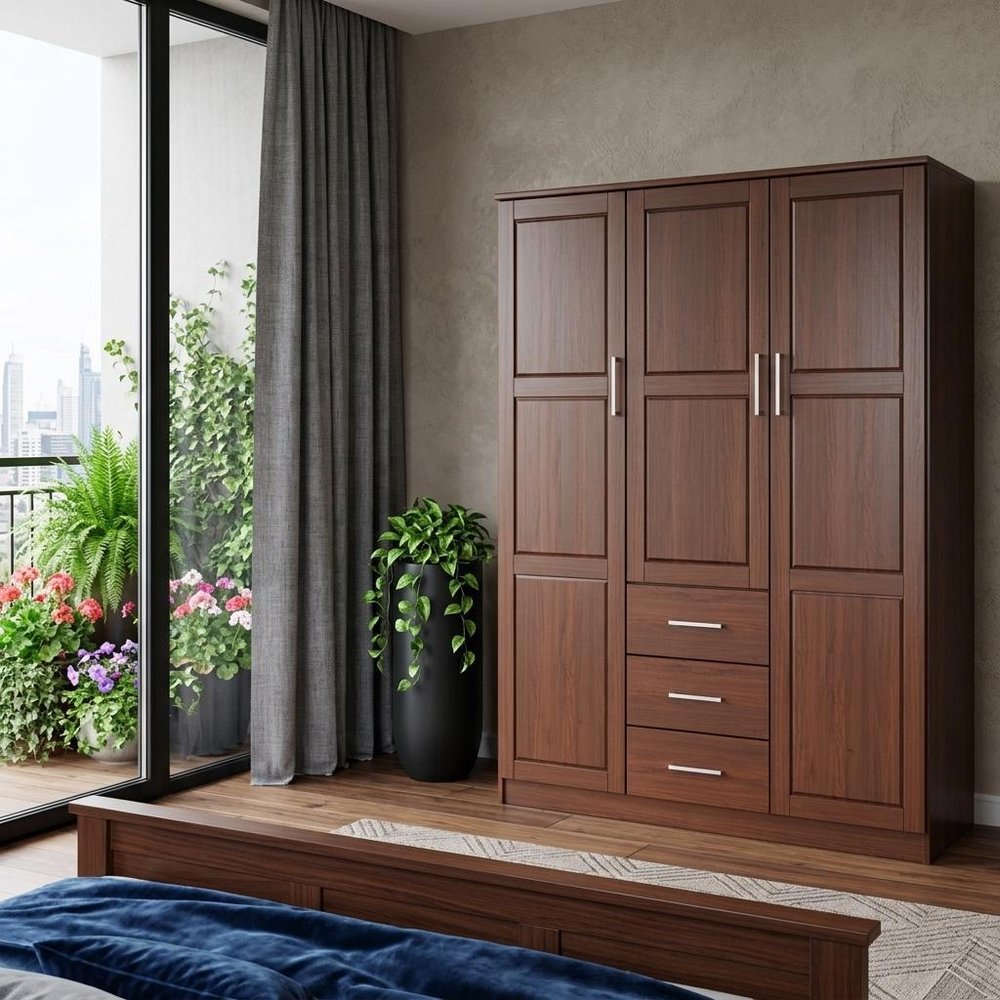 72" Coffee Raised Panel Solid Wood Three Door Three Drawer Combo Dresser — view 8