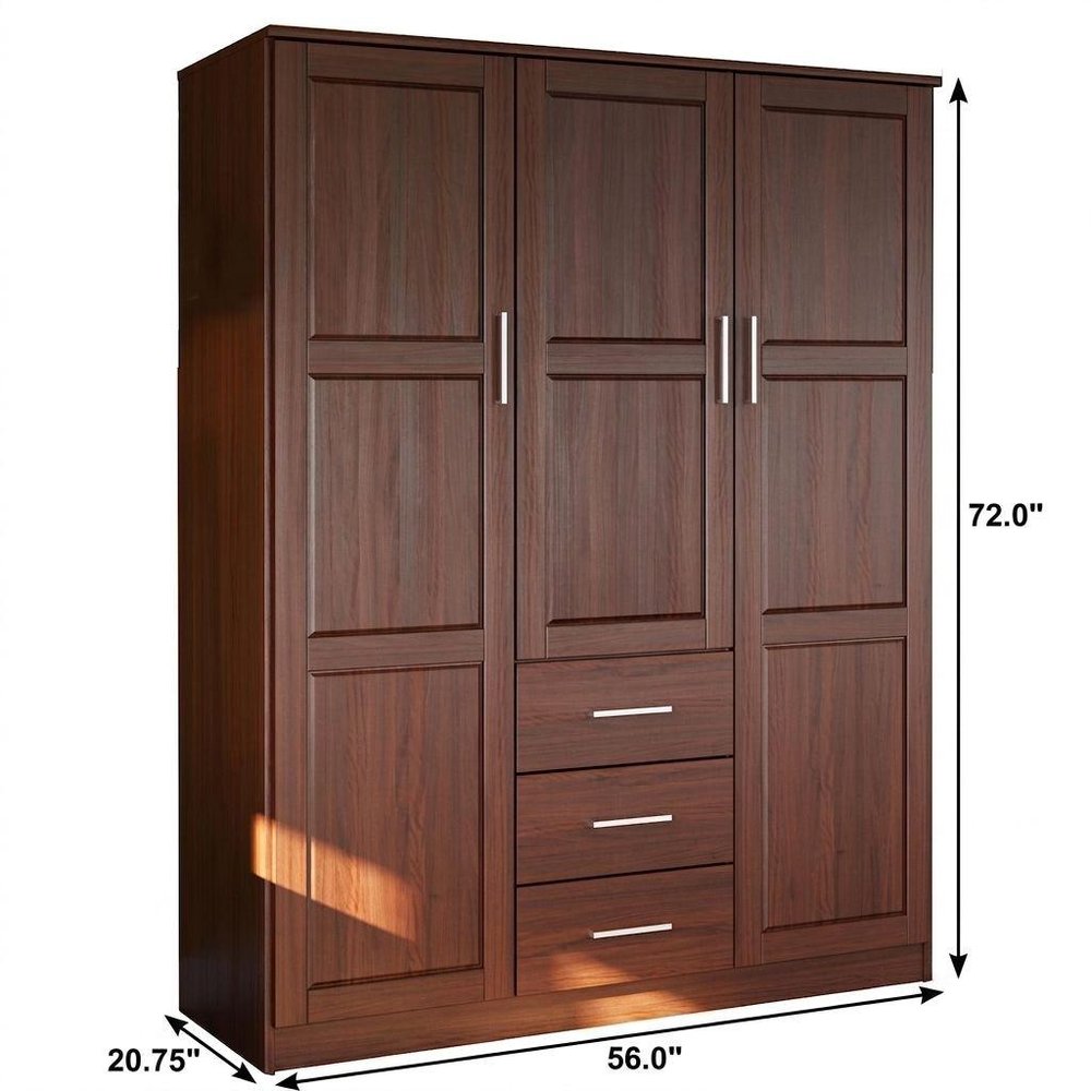 72" Coffee Raised Panel Solid Wood Three Door Three Drawer Combo Dresser