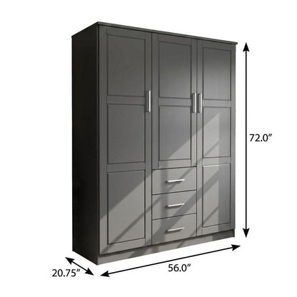 72" White Raised Panel Solid Wood Three Door Three Drawer Combo Dresser