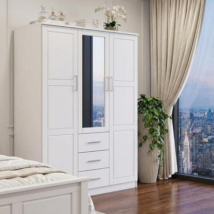 72" White Solid Wood Mirrored Three Door Three Drawer Combo Dresser HomeRoots