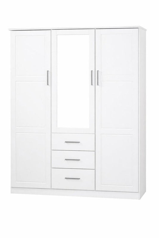 72" White Solid Wood Mirrored Three Door Three Drawer Combo Dresser