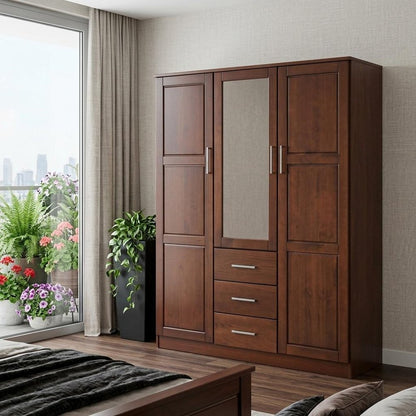 72" Coffee Solid Wood Mirrored Three Door Three Drawer Combo Dresser HomeRoots