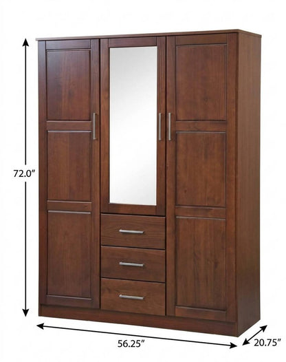 72" Coffee Solid Wood Mirrored Three Door Three Drawer Combo Dresser HomeRoots